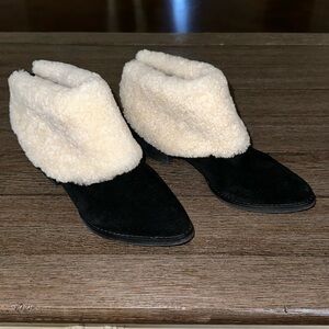 All Black Footwear Shearling Cuff Ankle Booties 6.5